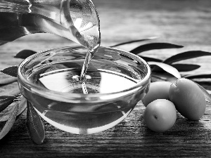 olives, oil, twig, bowl