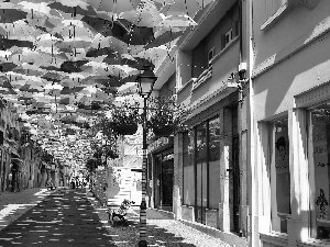 Town, color, umbrellas, Street