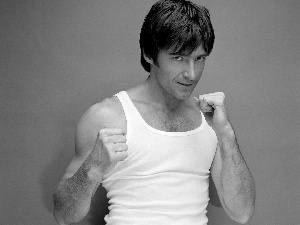 Hugh Jackman, White, under-shirt, fists