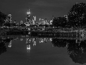 USA, Chicago, bridge, Night, skyscrapers, Lincoln Park