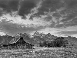 Grand Teton National Park, The United States, wooden, house, Teton Range Mountains, State of Wyoming