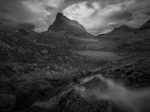 River, Mountains, Romsdalen Valley, Norway, clouds, lake