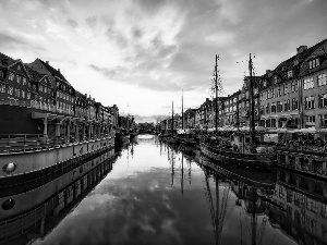 vessels, houses, sun, Nyhavn, west