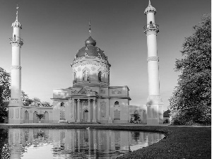 mosque, trees, viewes, lake