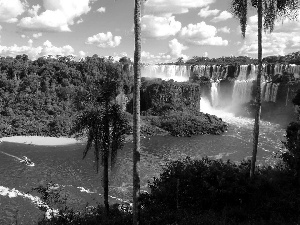 boats, waterfalls, viewes, clouds, trees, Iguazu