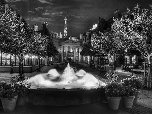 viewes, France, fountain, trees, Hotel hall