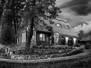 Beatyfull, trees, viewes, manor-house