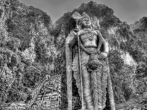 Statue monument, trees, viewes, Mountains