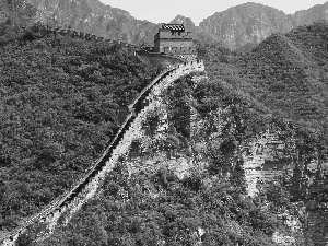 viewes, Mountains, Chinese, trees, wall