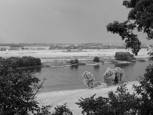 viewes, panorama, medows, trees, River