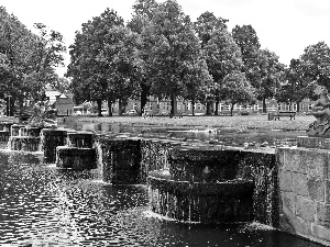 viewes, Park, water, trees, fountain