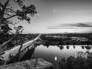 viewes, Sky, bridge, trees, River