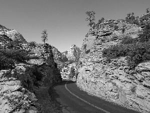 viewes, Sky, Way, trees, rocks