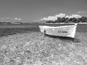 viewes, Sky, Boat, trees, sea