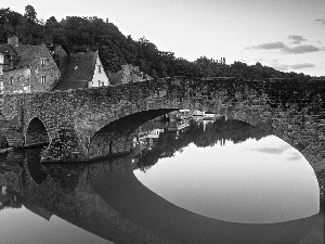 buildings, River, viewes, Sky, trees, bridge