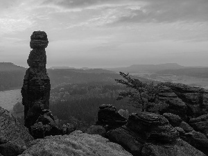 unit, trees, Germany, viewes, Saxon Switzerland National Park, rocks, Sunrise, Děčínská vrchovina