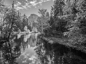 California, The United States, Yosemite National Park, autumn, viewes, Leaf, Merced River, trees, Mountains