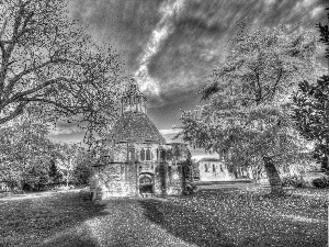 viewes, grass, vintage, structures, Leaf, trees