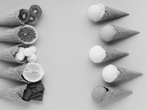 Fruits, Pink Background, wafers, Cones, ice cream