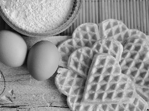 eggs, flour, heart, waffles