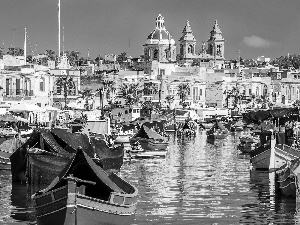 water, boats, Marsaxlokk, Town, Malta