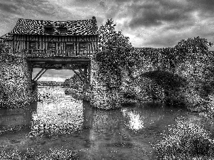 Windmill, Seine, Normandy, Old car, River, water, France