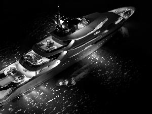 Luxury, Night, water, Yacht