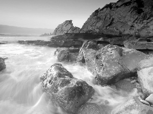rocks, current, water, Waves