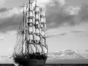 clouds, sailing vessel, water