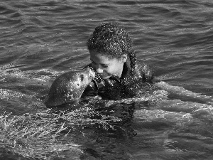 water, girl, seal