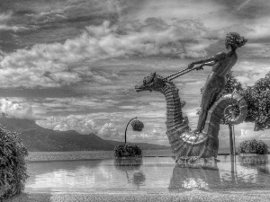 Vavey, Statue monument, water, Switzerland