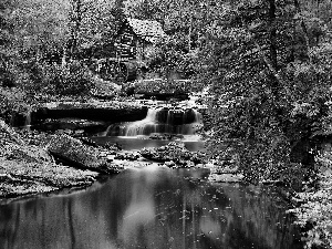 waterfall, Windmill, water, River
