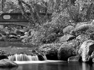 River, Park, stone, national, Oregon, waterfall, bridge