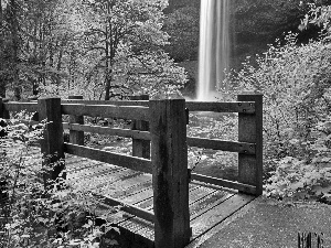 forest, bridges, waterfall, wooden