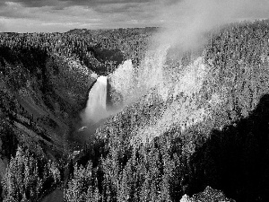 waterfall, Mountains, forest