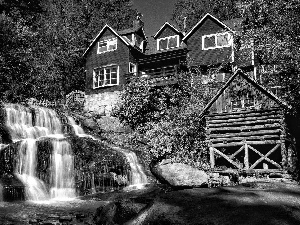 waterfall, Red, house