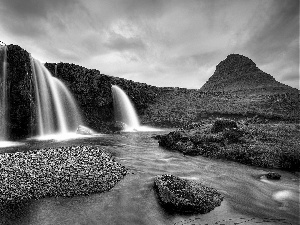 iceland, Kirkjufellsfoss Waterfall, Stones, Kirkjufell Mountain