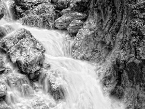 rocks, waterfall