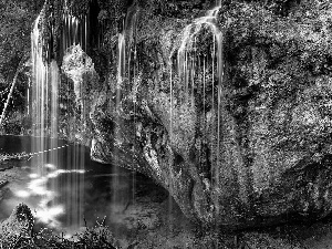 waterfall, Mountains, rocks