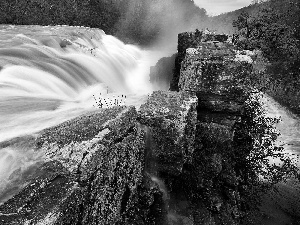 waterfall, Mountains, rocks