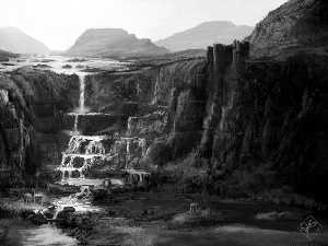 waterfall, picture, rocks