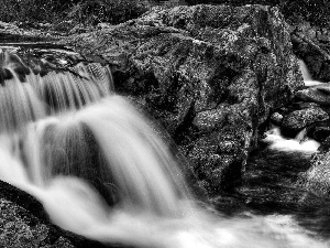 rocks, waterfall