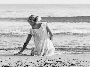 Beaches, sea, Waves, Women