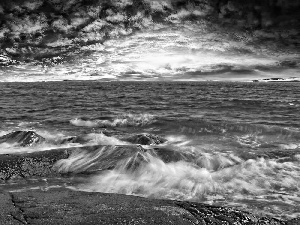 Waves, sea, clouds