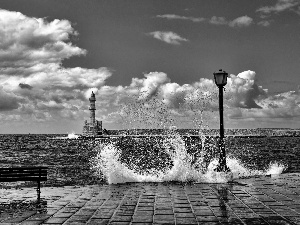 sea, maritime, Waves, Lighthouse