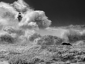 Waves, Storm, maritime, sea, Lighthouse