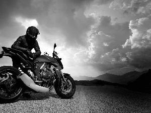 Way, clouds, Honda, CBR, Motorcyclist