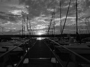 west, sun, Harbour, Yachts, Lake Charzykowskie