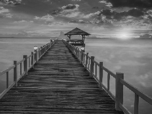 west, sun, sea, clouds, Platform