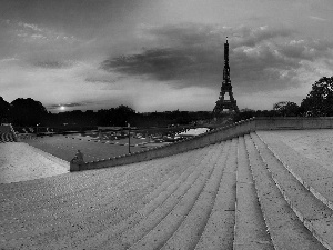 Eiffla, France, west, sun, Stairs, tower